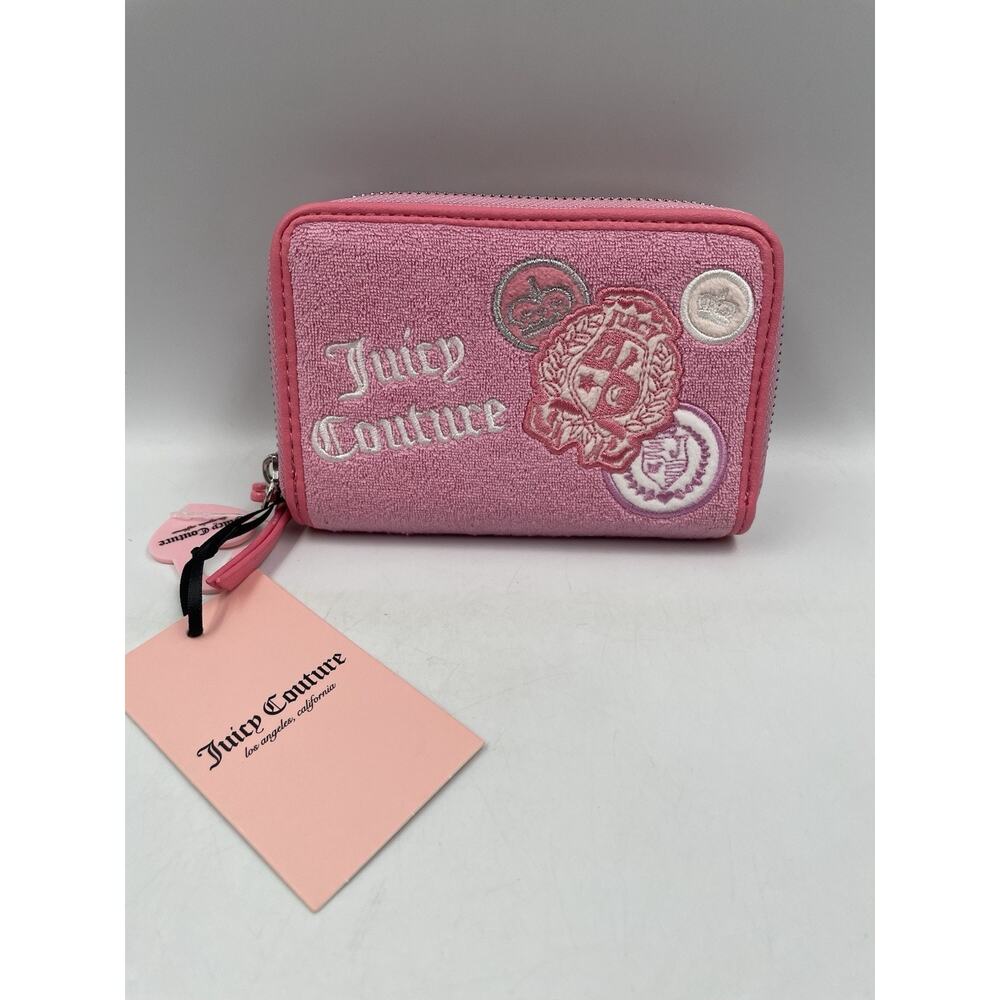 Juicy Couture Girl Rule Zip Around Cherry Blossom Terry Cloth Wallet Pink NEW